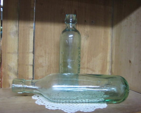 Glass Bottle Round Bottom Cottage Decor Aqua Glass Old Bottle Worn Thick Glass Vintage Bottle Heavy Aqua Bottle Vintage