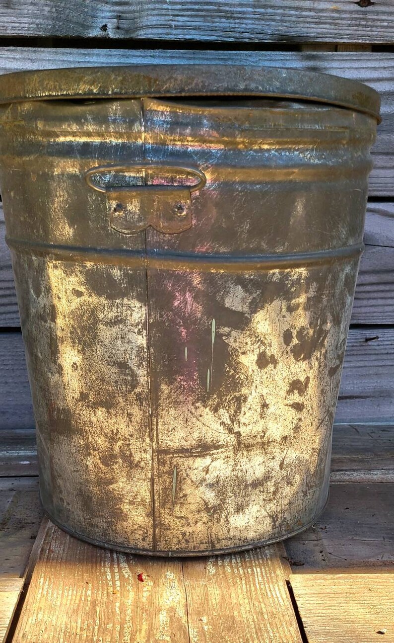 Vintage Metal Bin With Lid Large Tin Can With Lid Large Can Etsy