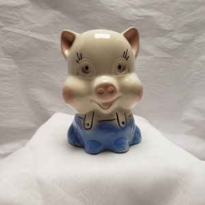 Keramische Amerikaanse Bisque Fatsy Coin spaarpot blauwe overall - VS