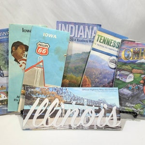 Lot von 7 Straßen Karten von Iowa, Illinois, Ohio, Indiana und Tennessee