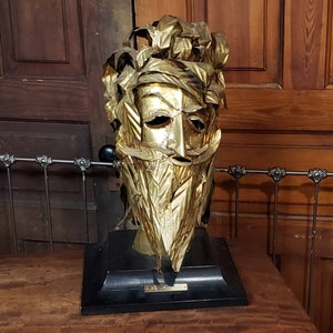 Lee Menichetti Poseidón Escultura de latón, Busto de Poseidón, Escultura de latón rara y brutalista