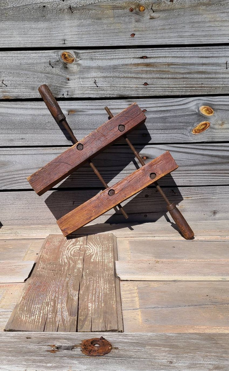 Large Antique Wooden Clamp Double Screw Woodworking Furniture Etsy