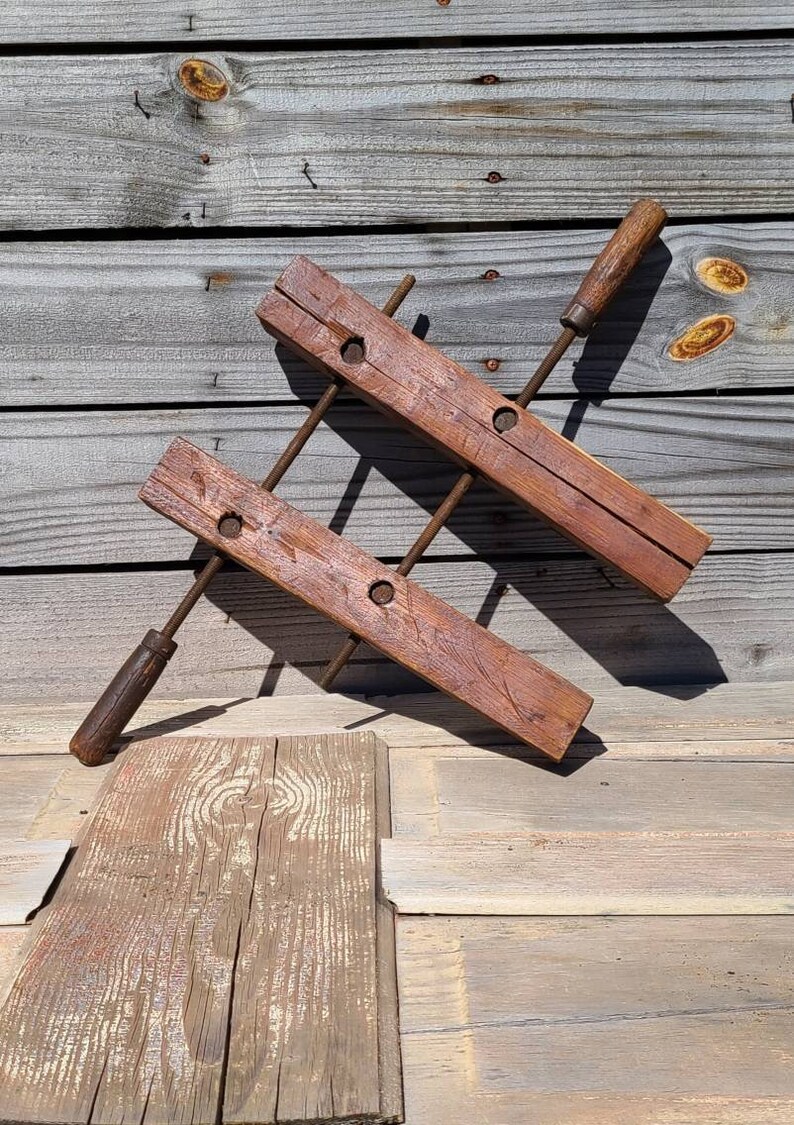 Large Antique Wooden Clamp Double Screw Woodworking Furniture Etsy