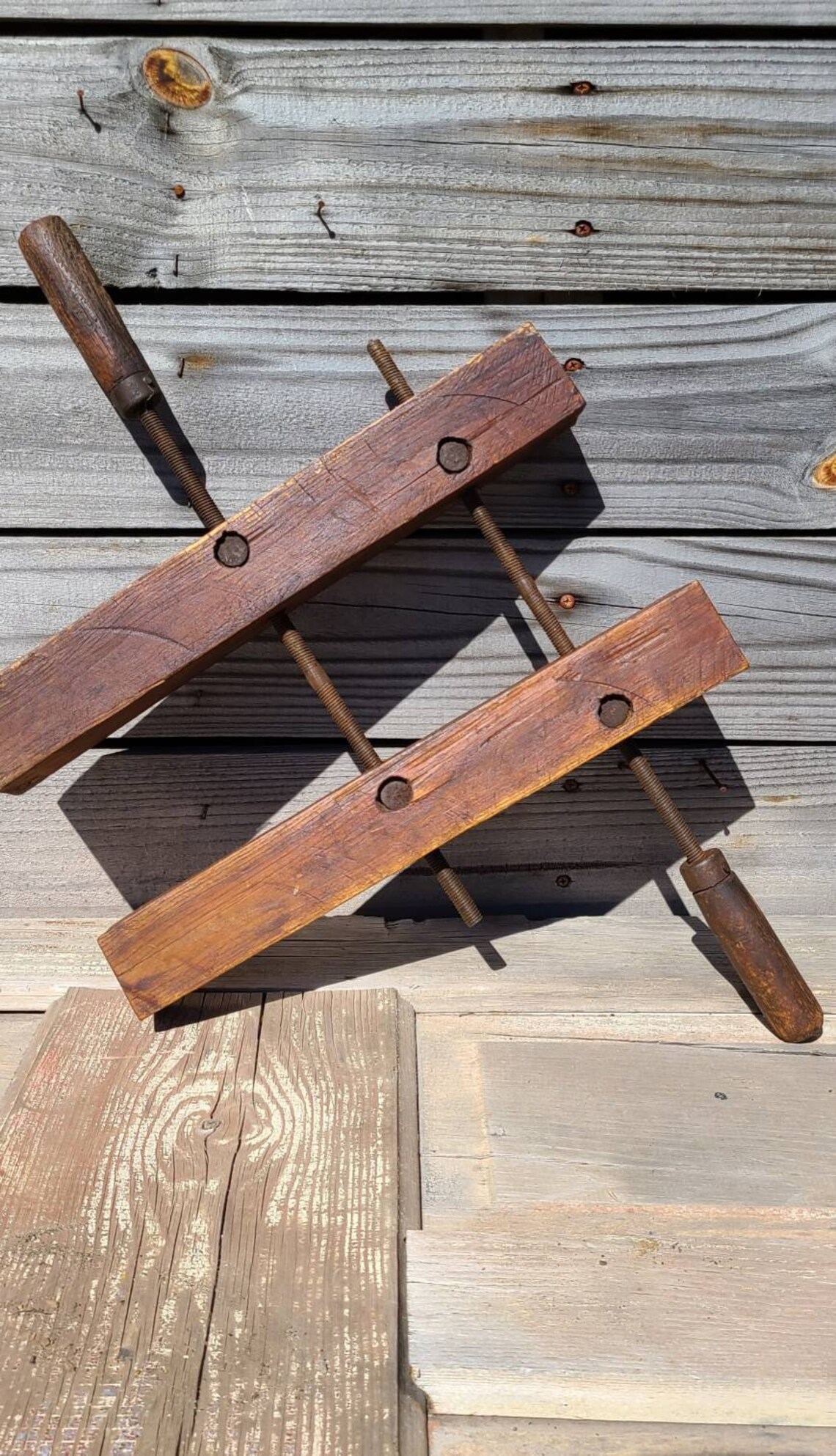 Large Antique Wooden Clamp Double Screw Woodworking Furniture Etsy