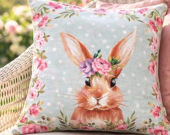 Floral Easter Bunny Pillow, Spring Home Decor