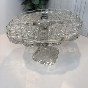 Vintage Clear Glass Daisy and Button Cake Stand Plate By Adams and Co