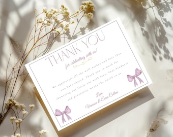 Plantilla de tarjeta de agradecimiento para baby shower en rosa, elegante nota de regalo editable en Canva en rosa ruborizado, plantilla de descarga digital para tarjeta de baby shower de niña imprimible
