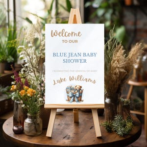 Blue Jean Baby Shower Welcome Sign, Printable Boy Baby Shower Decor, Denim Theme Party Sign, Editable Canva Template Custom Baby Boy Arrival