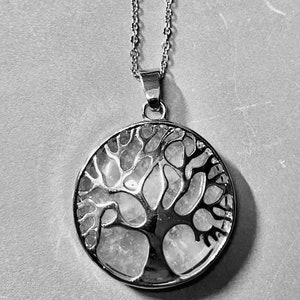 Clear Quartz Tree of Life Pendant with Chain image 1