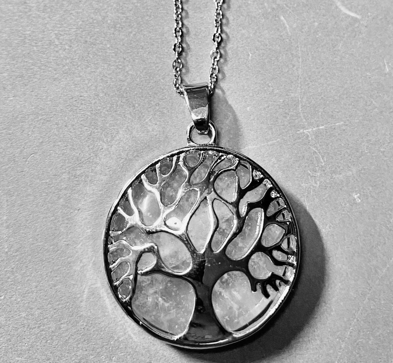 Clear Quartz Tree of Life Pendant with Chain image 1