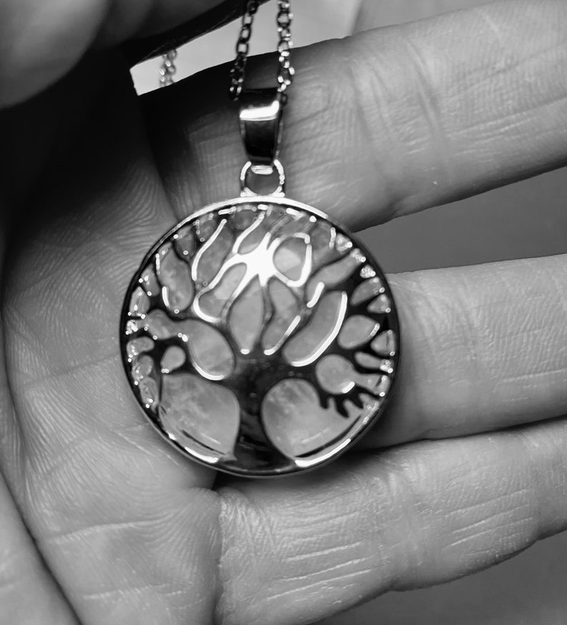 Clear Quartz Tree of Life Pendant with Chain image 2