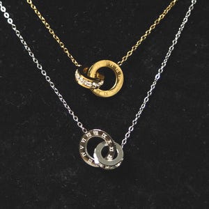 Vintage Style Couples Women's Interlocking Roman Numeral Ring Necklace Silver Gold Personalized Necklace Chain