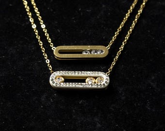 Vintage Paper Clip Move Pendant Necklace Women&#39;s Gold Diamond Personalized Dainty Adjustable Chain Necklace