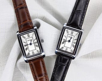 Silver Classic Watch Brown Black Leather Strap Stylish Quartz Vintage Inspired Adjustable
