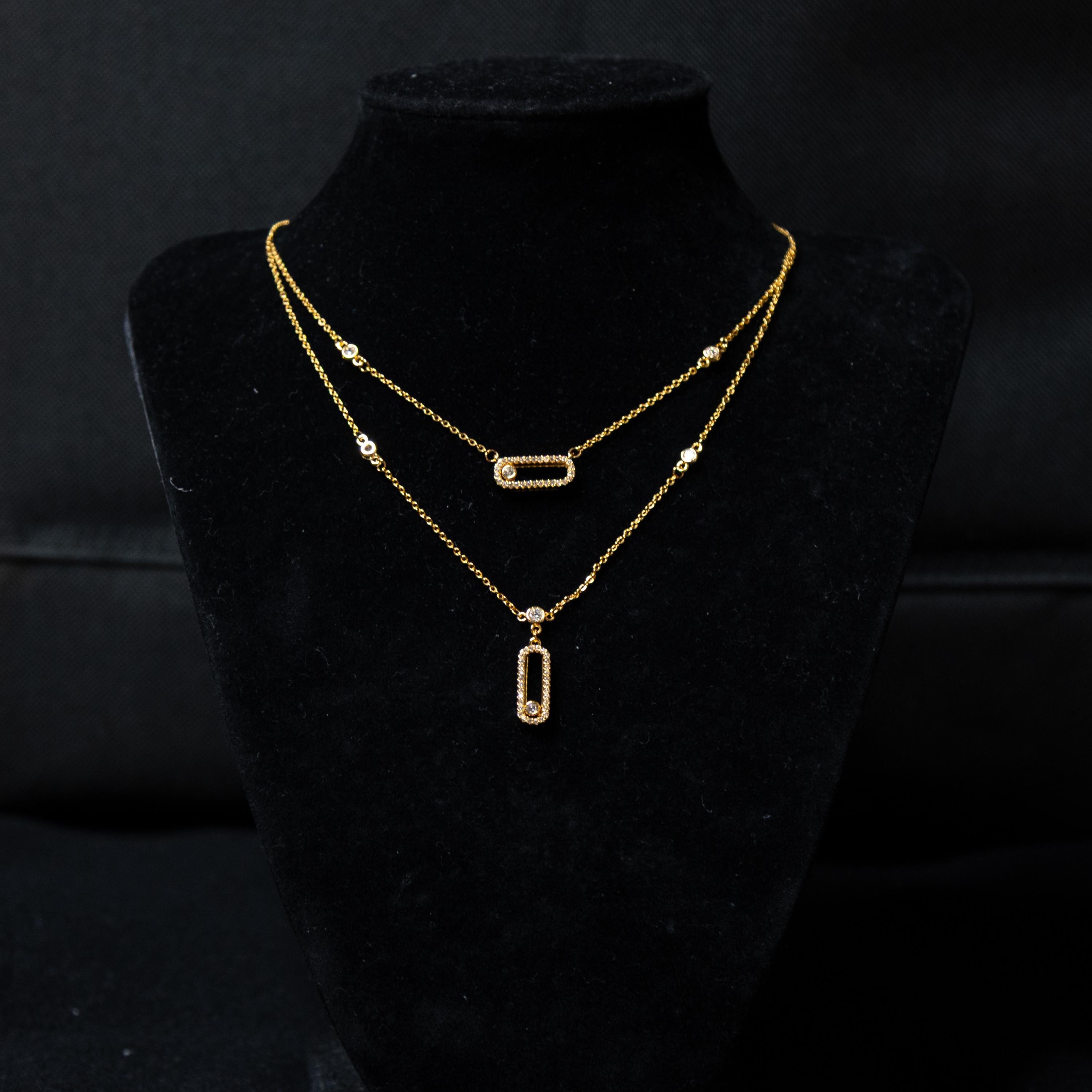 Collier pendentif Move avec trombone style doré vintage Collier chaîne réglable fin personnalisé avec diamants en or pour femme