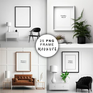 25 PNG Frame Mockup BUNDLE of wall art of various sizes