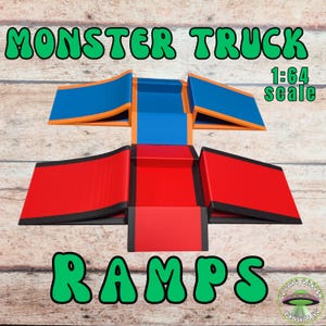 Monster Truck Ramps, 3D Printed custom made ramps, set of 3, Made for small Car or Truck toy, Monster Jam, gravedigger, stunt ramp. image 2