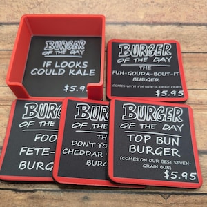 Bob's Burgers, Burger of the day, set of 4 custom made drink coasters, soft and thick neoprene bar coasters, animation, Christmas gift ideas