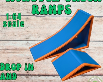 Monster Truck Ramps, 3D Printed custom made ramps set of 2, Made for small Car or Trucks, Monster Jam, gravedigger, stunt ramp, 1:64 scale