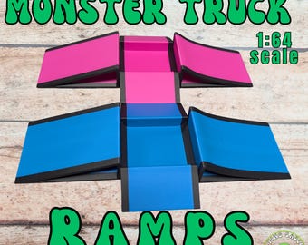 Monster Truck Ramps, 3D Printed custom made ramps, set of 3, Made for small Car or Truck toy, Monster Jam, gravedigger, stunt ramp.