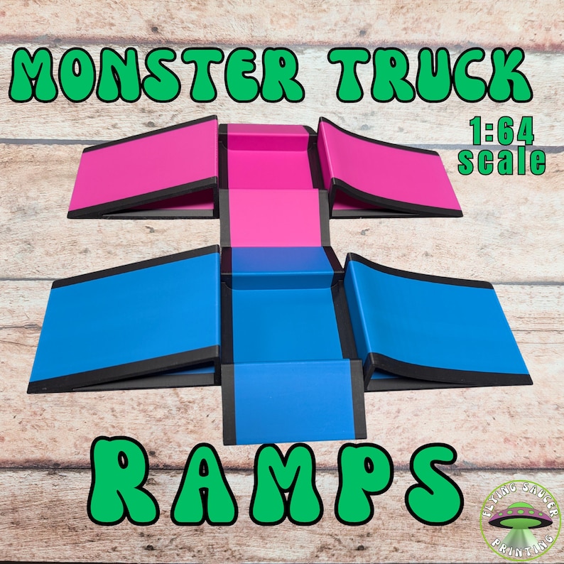 Monster Truck Ramps, 3D Printed custom made ramps, set of 3, Made for small Car or Truck toy, Monster Jam, gravedigger, stunt ramp. image 1