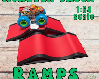 Monster Truck Ramps, 3D Printed custom made ramps set of 2, Made for small Car or Trucks, Monster Jam, gravedigger, stunt ramp, 1:64 scale