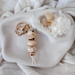 Highland Cow Keychain | Western Aesthetic Gold Acrylic | Silicone Bead Bag Tag image 7