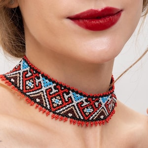 Red beaded choker, Ukrainian ethnic necklace,traditional jewelry, women’s jewelry, festival necklace, gift for her, handmade in Ukraine