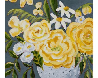 Confettibloei|Rozenboeket kunstprint bloemen| 8x10|11x14| Kunstafdruk| Grillige gele muurkunst| Cottagecore-decor