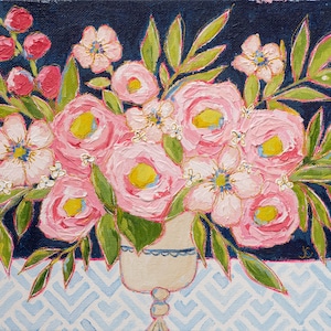 Felicia| Unframed 8x10 original floral painting| cottagecore| whimsical pink rose painting