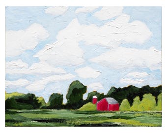 Impressão artística do pequeno celeiro vermelho | Decoração de parede com paisagem | Impressão artística original | Arte de parede de fazenda | 8x10 | 11x14