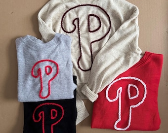 Phillies “P” Embroirdered Crop Sweater Adult