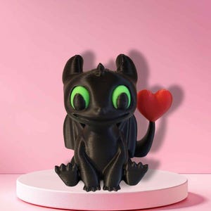 Night Fury Figurine | Toothless How to Train Your Dragon Collectible with Heart Tail | Cute Dragon Home Decor