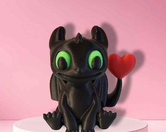 Night Fury Figurine | Toothless How to Train Your Dragon Collectible with Heart Tail | Cute Dragon Home Decor