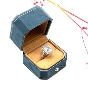 Vintage Design Jewelry Ring Box for Engagement Proposal anniversary and Wedding,  Luxury Storage Gift Ring Box Velvet Ring Box French Blue