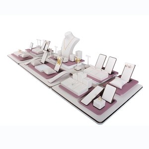Customized  Deluxe Jewelry Display Luxury Jewelry Showcase Display Set Suede Jewelry Display For Present Exhibition Jewelry Store Display