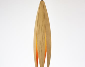 Handmade Oak Flower Pendant Light: Scandinavian Wood Hanging Lamp