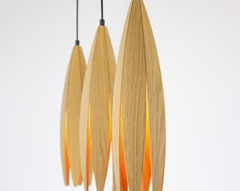 Set of 3 Handmade Oak Flower Pendant Lights: Nordic Chandelier