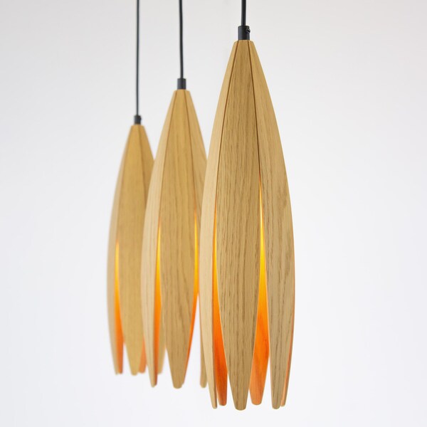 Conjunto de 3 luminárias pendentes de flor de carvalho feitas à mão: lustre nórdico