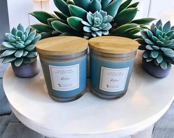 Handmade Blue Soy Wax Candle: 8oz Container Candle, Active Scent