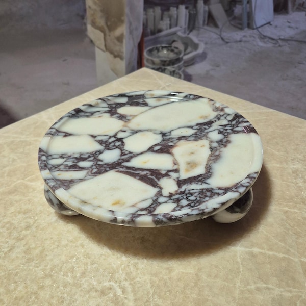 Vassoio con piedistallo in marmo Calacatta viola – Organizzatore di pietre di lusso fatto a mano per un arredamento moderno della casa