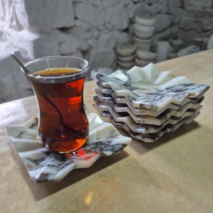 Elegant Calacatta Viola Marble Coasters, Unique Zigzag Design, Handcrafted Drink Coaster Set