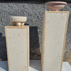 Travertine pedestal stand, Natural stone plinth for sculpture, Vase, Bust display