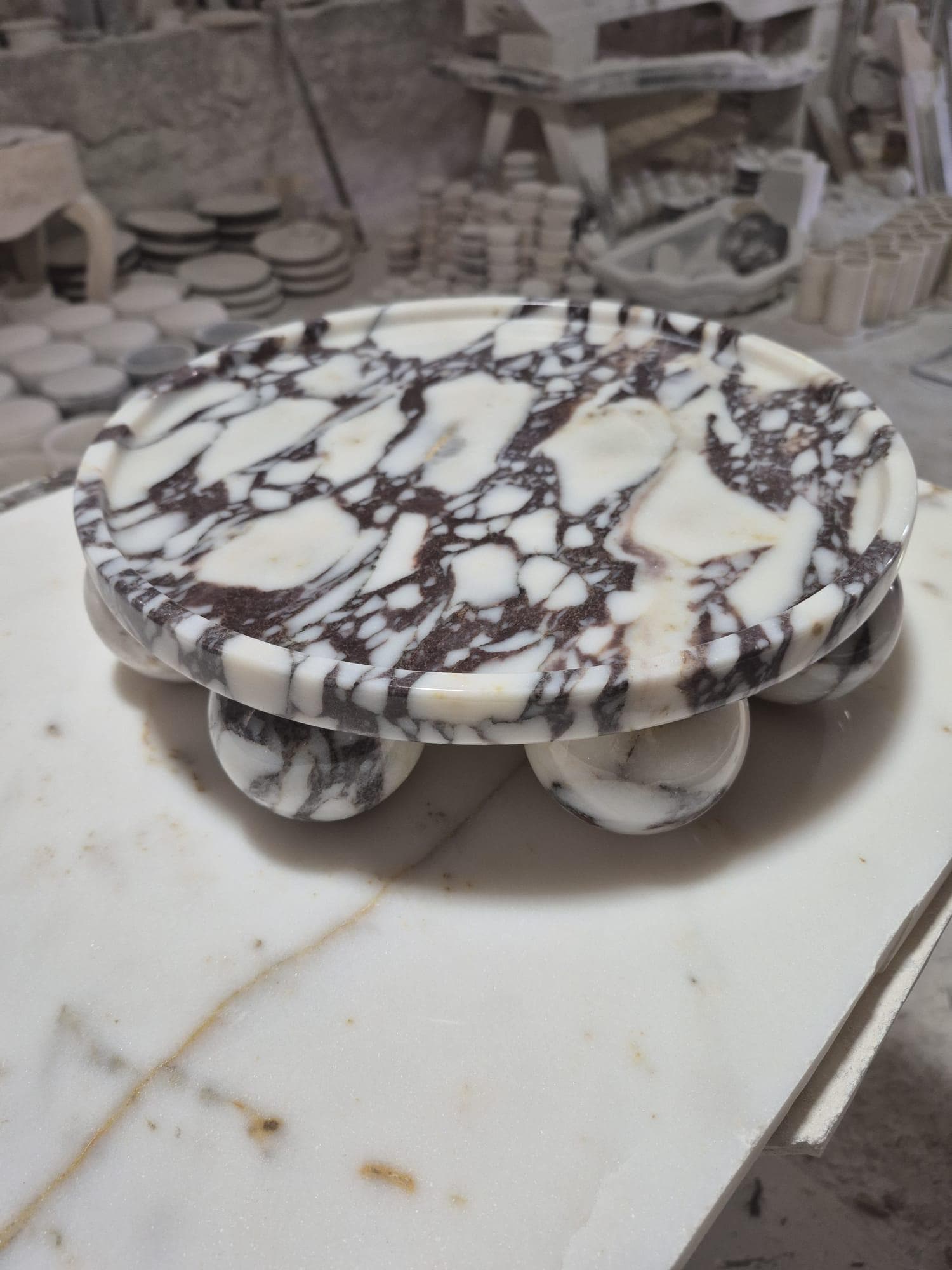 Luxurious Marble Calacatta viola serving tray with elegant ball feet - perfect home gift