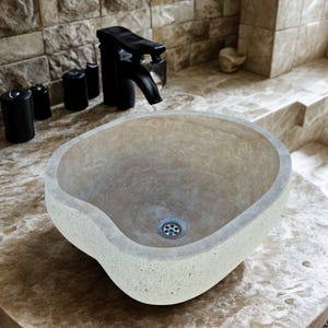 Luxurious Oval Travertine Vessel Sink - Handcrafted Natural Stone Basin for Elegant Bathroom Upgrades