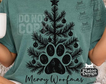 Merry Woofmas Dog Paw Christmas Tree SVG PNG, Christmas Dog Mom, Dog Christmas Svg, Dog lover Png, Dog Mama Christmas Design (Digital File)