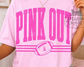 Pink Out Football SVG PNG, Breast Cancer Awareness, Tackle Cancer Png, Game Day Shirt Design, October Sports Sublimation (Digital Download)