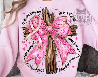 Preppy Jesus Pink Bow Cross Breast Cancer PNG, Breast Cancer Faux Glitter Png, Pink Ribbon Breast Cancer Bible Design (Digital Download)