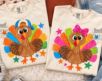 Colorful Boy Girl Turkey Bundle PNG, Preppy Gobble Thanksgiving, Gobble Til You Wobble, Thanksgiving Kids Shirt Design (Digital Download)