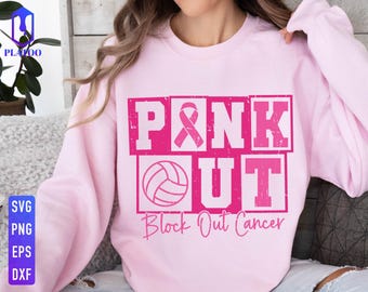 Pink Out Volleyball, Fight Cancer Ribbon SVG (Digital Files)